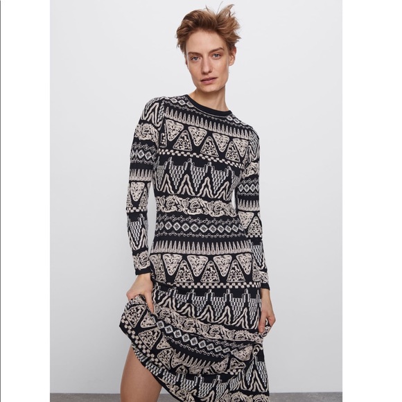 Zara Limited Edition Embroidered Dress Black/Ecru - Picture 3 of 12